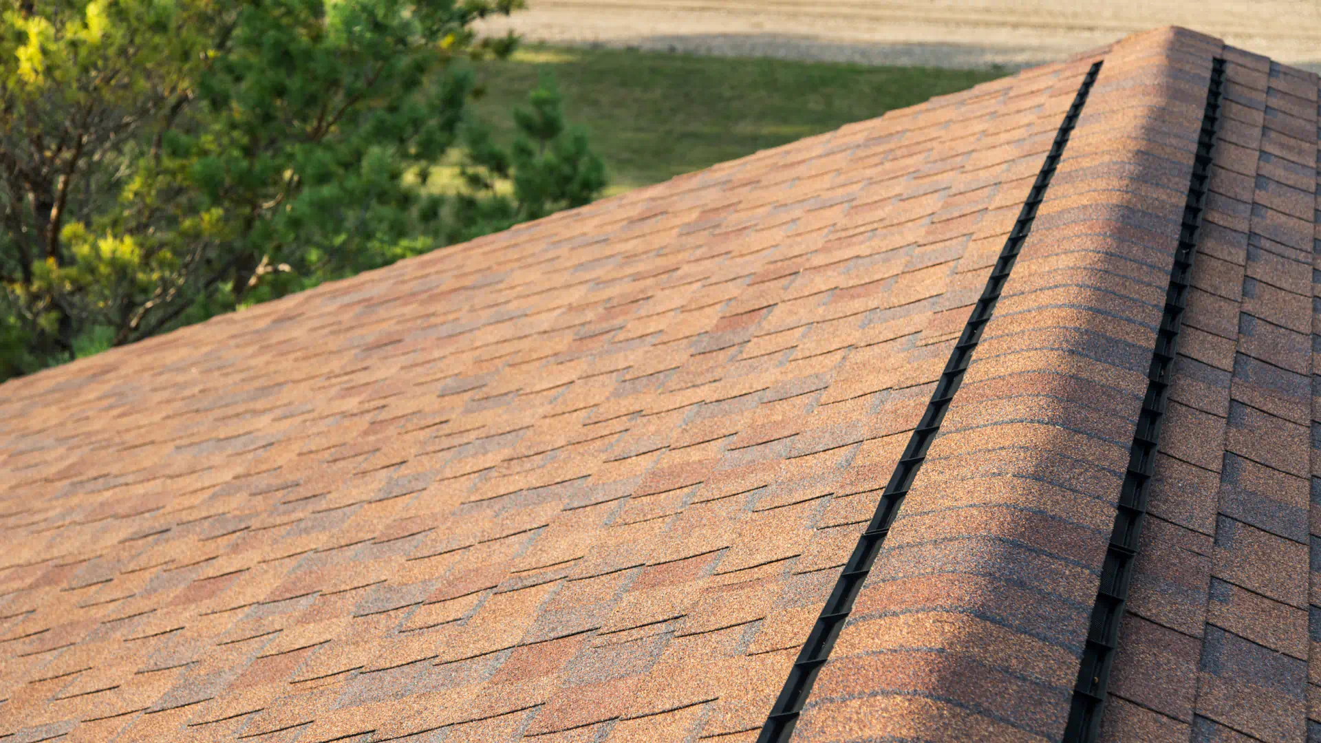 new asphalt roof shingle of residential house